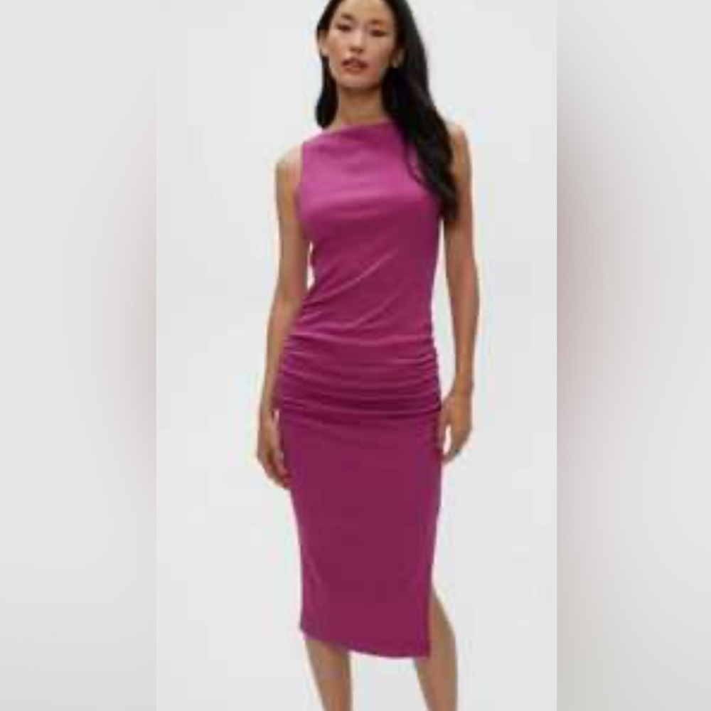 Michael Stars Fuchsia Rib Knit Ruched Midi Dress Size S